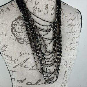 Multi-Strand Black Beaded Necklace - Unbranded